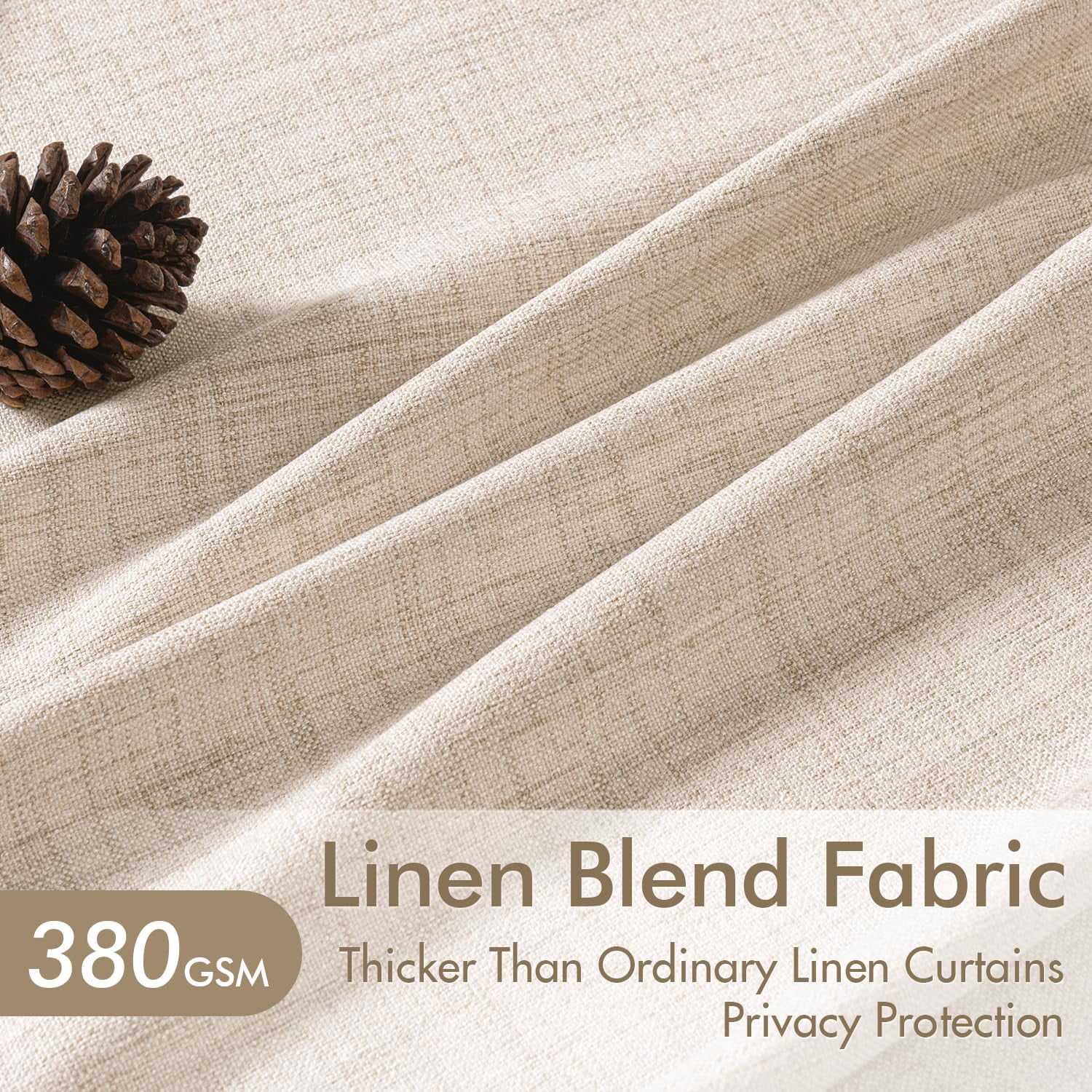 Pinch Pleated Thick Linen Curtains 90 Inch Long 4 Panels Set Back Tab Memory Trained Pinch Pleat Semi Sheer Light Filtering Privacy Curtains Let Light in Window Drapes for Living Room Bedroom