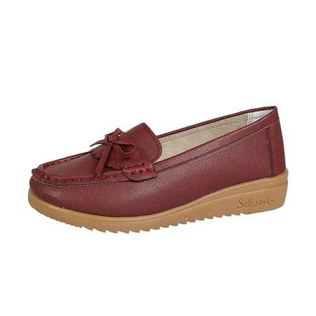 

Quealent Adult Women Shoes Dress Shoes for Women Low Heel Casual Ladies Fashion Solid Color Breathable Leather Comfort Dress Wedge Shoes for Women Red 8