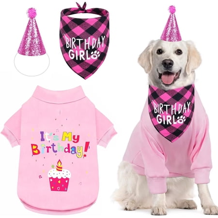 Dog Birthday Gift Set Supplies - Birthday Bandana Sweater & Party Hat for Small Medium & Extra Large Dogs Girl and Boy