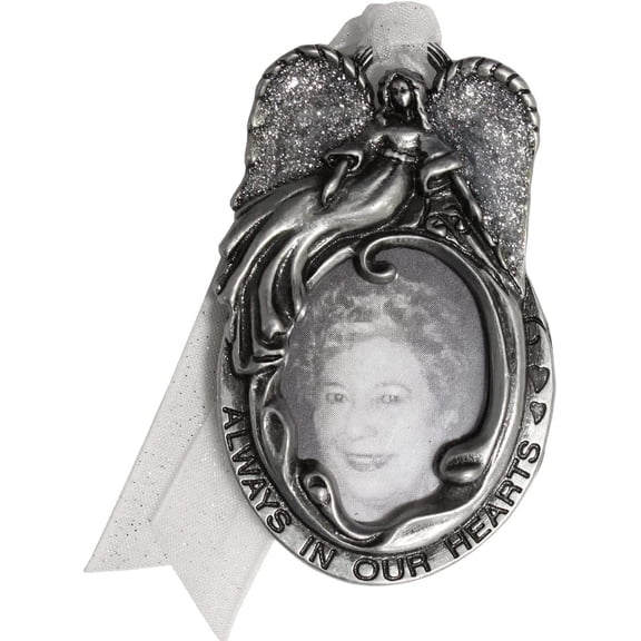 Remembrance Memorial Picture Photo Frame Pewter Christmas Tree Ornament Personalize for Death Funeral Gift Christian Grandmother