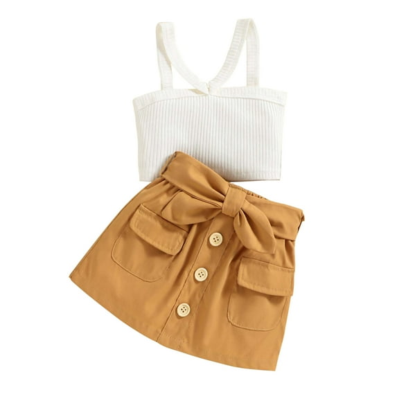 Baby Summer Clothes Toddler Girls Suspender Top Bow Knot Skirt Two-piece Set Clothing Outfits