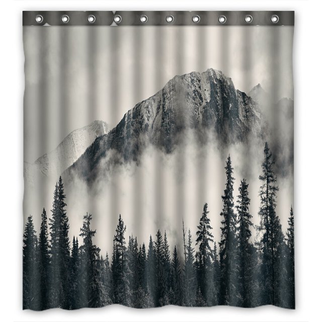 ABPHQTO Banff National Park Foggy Mountains Forest Canada Cortina de ducha de poliéster impermeable y ganchos 160x180 cm