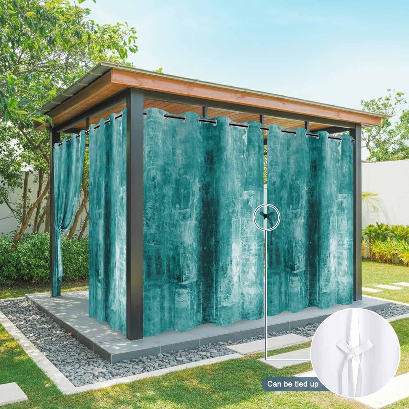 Teal Outdoor Curtains for Patio Waterproof,Windproof Privacy Curtains with Weighted Bottom,Retro Oil Painting Modern Abstract Art Aesthetics Outside Drapes for Picnic Garage Yard 54"x108" 2 Panel