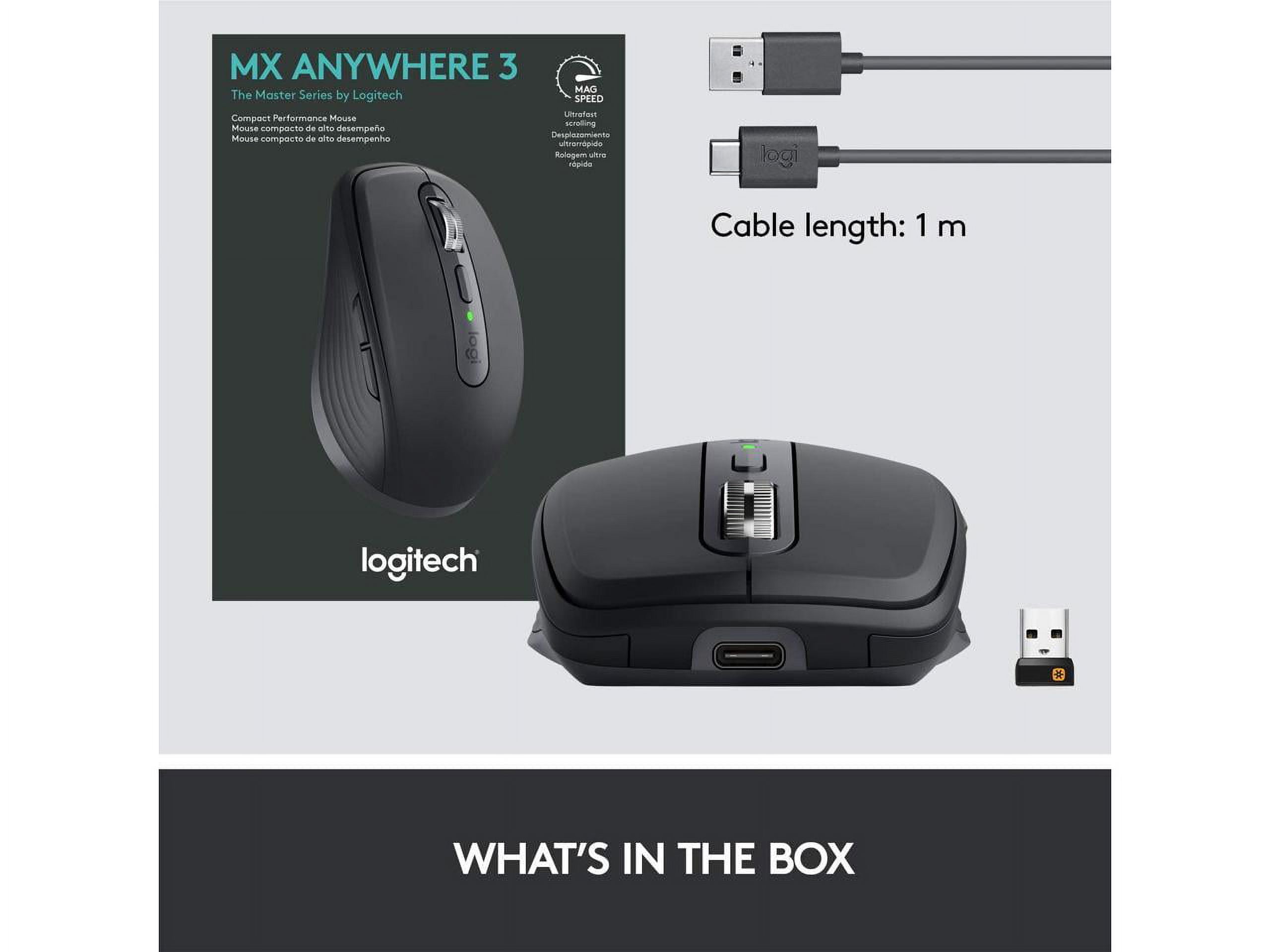 Logitech MX Anywhere 3 Compact Performance Mouse, Wireless, Comfort, Fast  Scrolling, Any Surface, Portable, 4000DPI, Customizable Buttons, USB-C,  Bluetooth - Black 