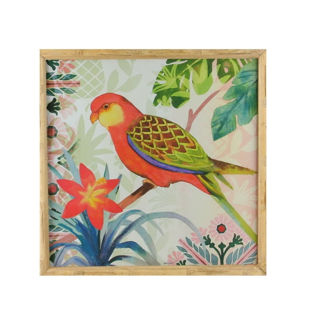 Raz 14" Rouge et Vert Oiseau d'Amour Décoratif en Bois Imprimé Wall Art