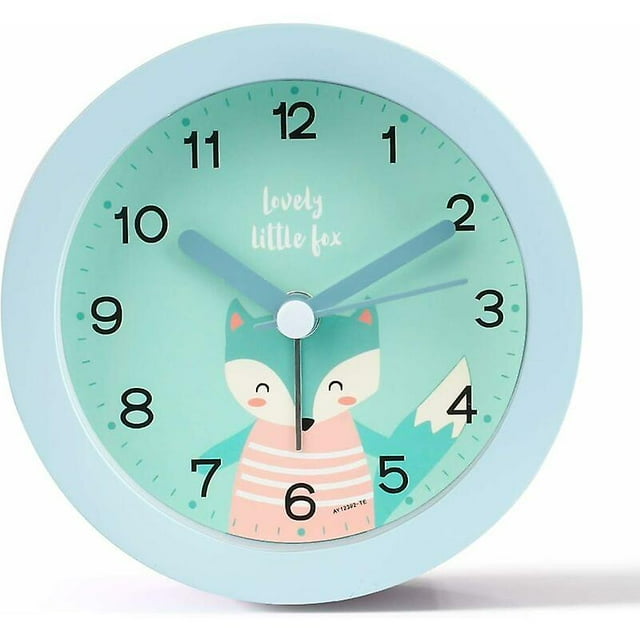 Brillar Reloj despertador analógico para niños, lindo, silencioso, portátil, sin tictac, reloj con luz analógica, funciona con pilas, reloj despertador de viaje para niños, mesita de noche,