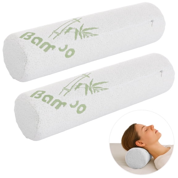 2 PCS Memory Foam Bolster Pillow, 17.7" x 4.3", Lumbar Support Roll, Breathable Cover, Versatile for Back, Neck, Waist, Office Chair, Home, Travel, Long Sitting Comfort
