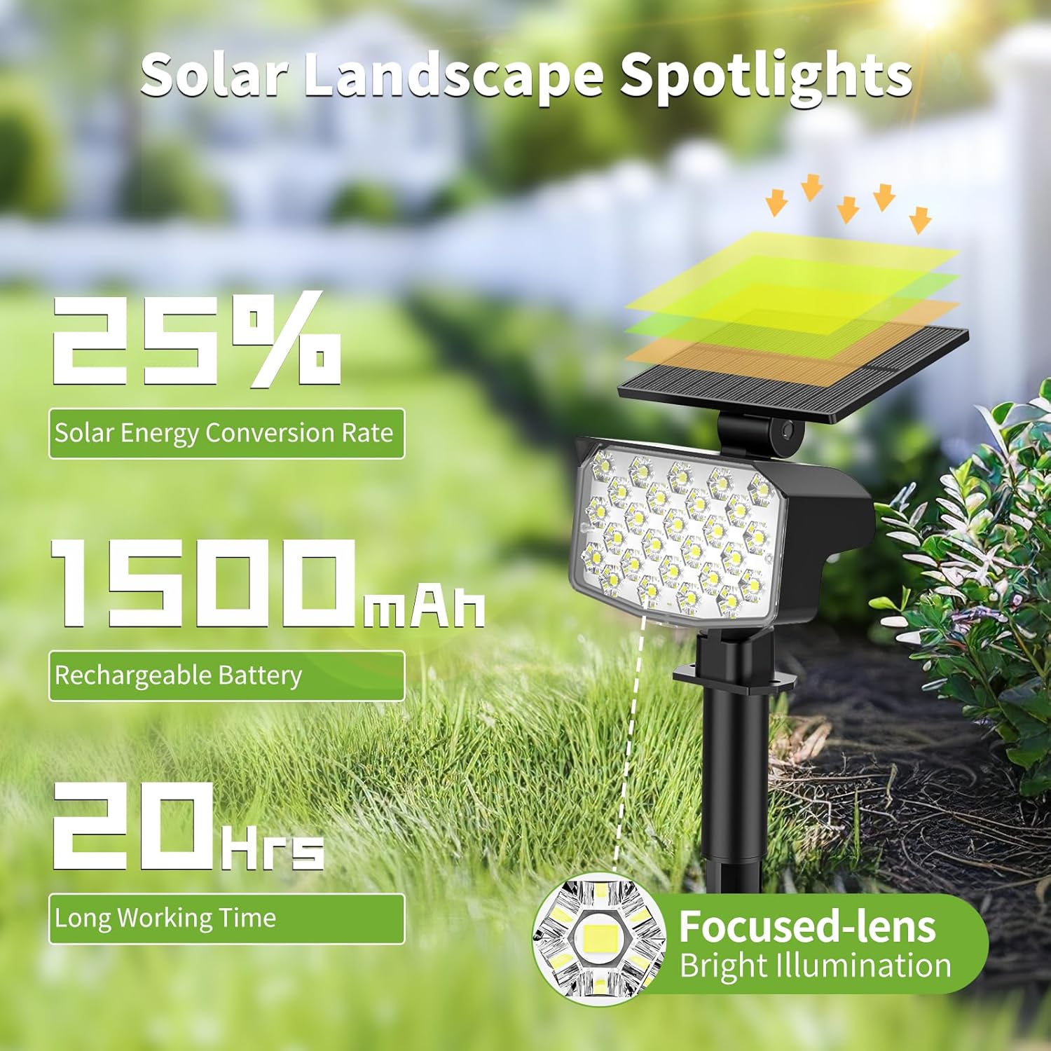 Solar Spot Lights Outdoor, 8 Pack, 3 Modes, Adjustable Landscape Solar Lights, IP65 Waterproof for Walkway, Yard, Garden, Driveway Security-Cool White