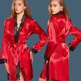 thumbnail image 3 of Women's Sexy Lace Kimono Bathrobe - Silk Babydoll Lingerie Nightwear, Red, 2XL, 3 of 5