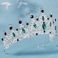 thumbnail image 5 of Miallo Vintage Emerald Green Crystal Tiara for Women, Baroque Silver Rhinestone Queen Crown, Forest Theme Wedding Bridal Headpiece, 5 of 7