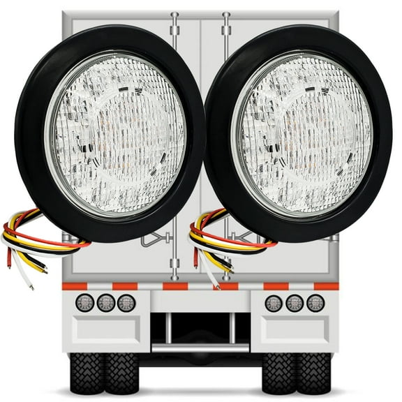 OZ-USA 5.5" Clear Lens Red LED Tail Brake Turn Signal Light Flush Mount Rubber Grommet Fits Truck Trailer 12V 24V