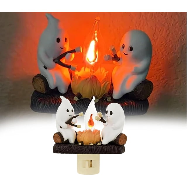 Luz de noche parpadeante con forma de fogata de fantasmas para Halloween, luz de noche con llama parpadeante de fogata de fantasmas asados, luz de noche parpadeante con forma de fogata de fantasmas, d