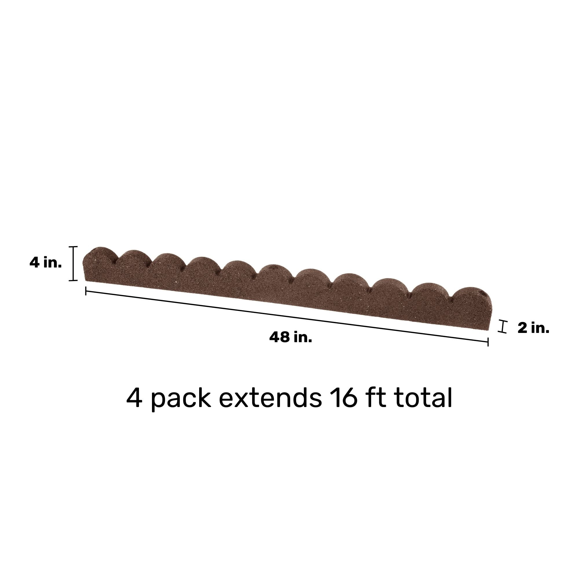GroundSmart SmartLoc Scallop Landscape Edging, 4' Brown Rubber Garden Edging Border, 4 pack