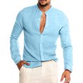 thumbnail image 3 of COSFO Casual Shirts for Men Crew Neck Blue Long Sleeve Button Solid Cocoon Oversized Tshirts for Men, 3 of 9
