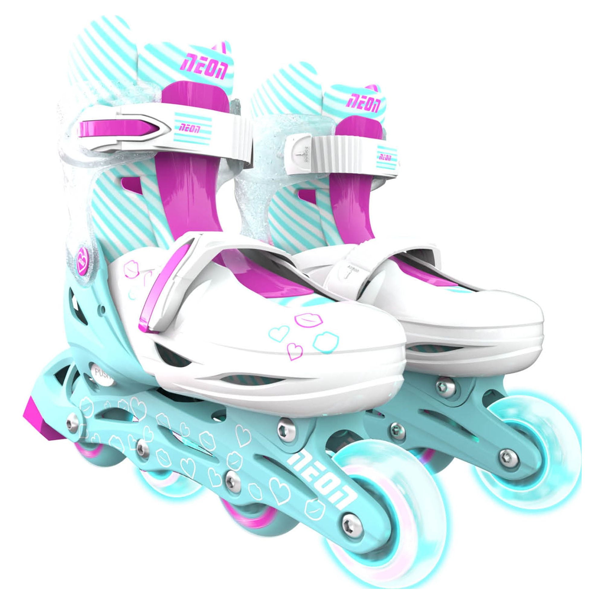 Yvolution Neon Roller Skates 2 in 1 Inline Skates and Quad - Girls and Boys Kids Skates, Size 3-6 Adjustable, Green and Pink