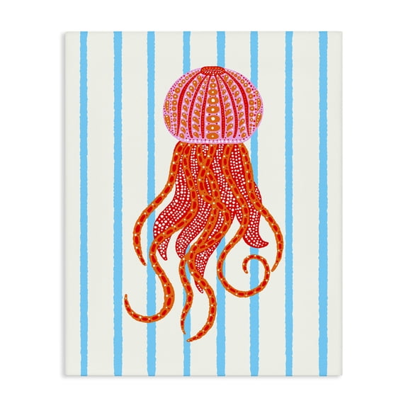 Stupell Industries Bright Aquatic Jellyfish on Stripes Canvas Wall Art, design by Indira Prieto | IndySign