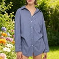 thumbnail image 4 of Craaazy Women's Lapel Striped Long Sleeve Button Down Shirts Gifts, 4 of 8
