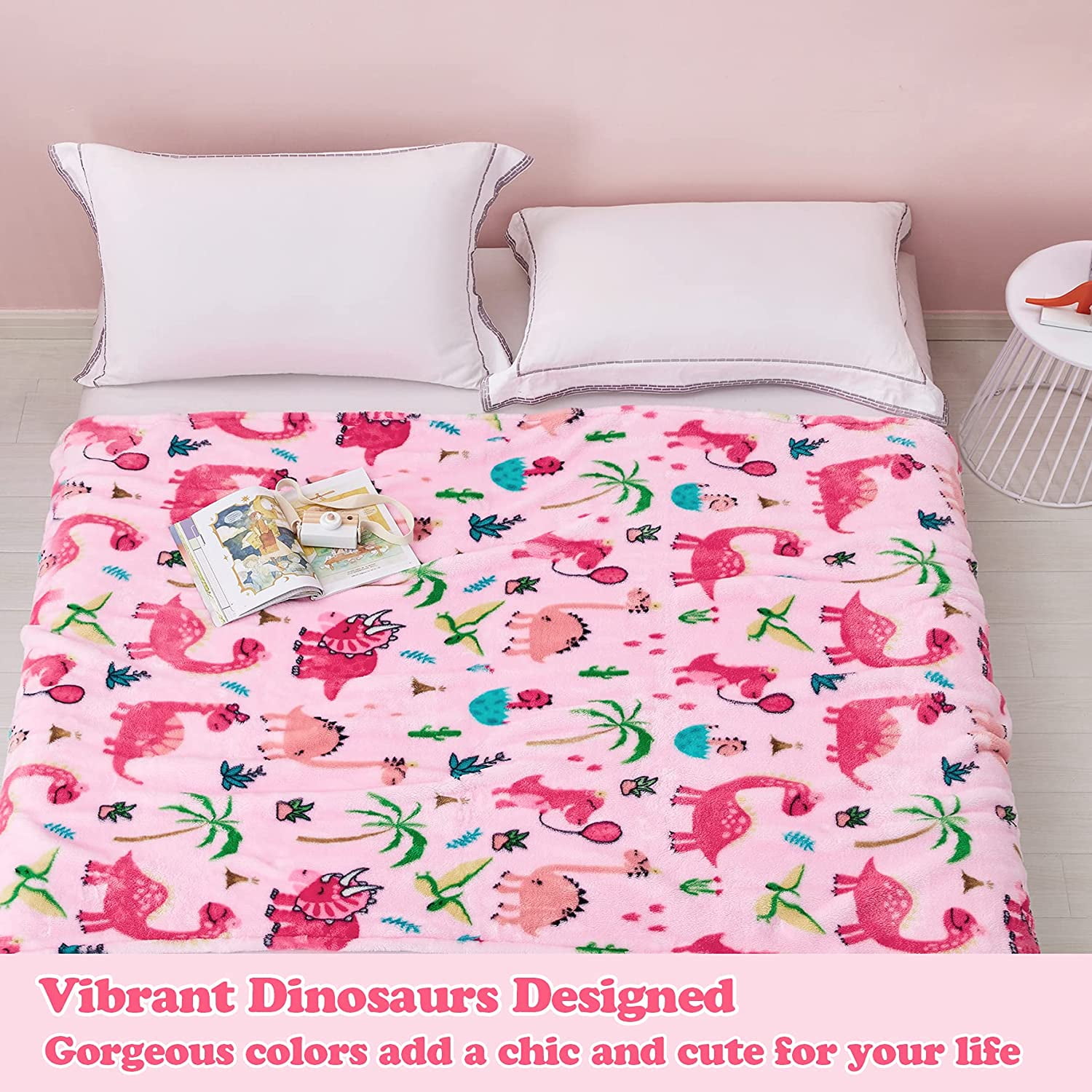 Htooq Dinosaur Blanket For Kids Dinosaur Throw Blanket For Girls Fluffy Cozy Kids Blanket With Vibrant Dinosaurs Pattern On Both Sides Soft And War