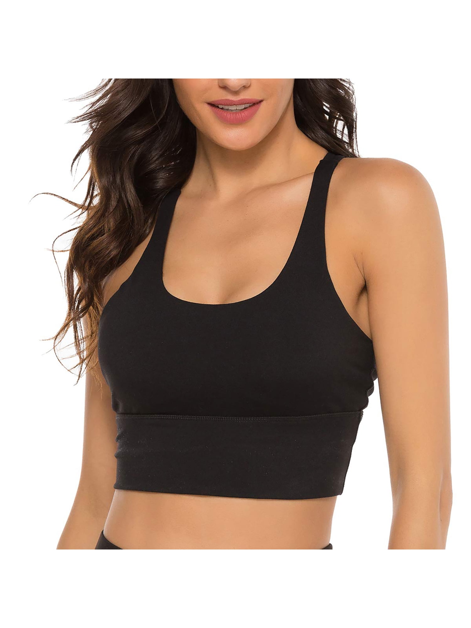 AVGO Longline Strappy Sports Bras for Women Criss Cross Back Wireless  Padded Yoga Bra Workout Tank Top(Coffee Cafe,XS) at  Women's Clothing  store