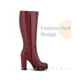 thumbnail image 3 of BLISSFUL STEP Women's Ankle Boots Faux Leather Knee High Buckle Chunky Heel Zip Up Boots Burgundy 8, 3 of 6