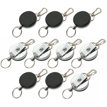 Metal Retractable Reel Officeship 10PCS Silver Color Metal Retractable Reel With Belt Clip, Belt Loop Clasp & Key Ring ()