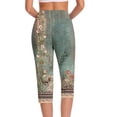 thumbnail image 3 of LEKWK Womens Yoga Pants with Pockets Floral Print High Waist Button Decor Capri Leggings Side Slit Summer Exercise Leggings Soft Casual Stretchy Pants, 3 of 7