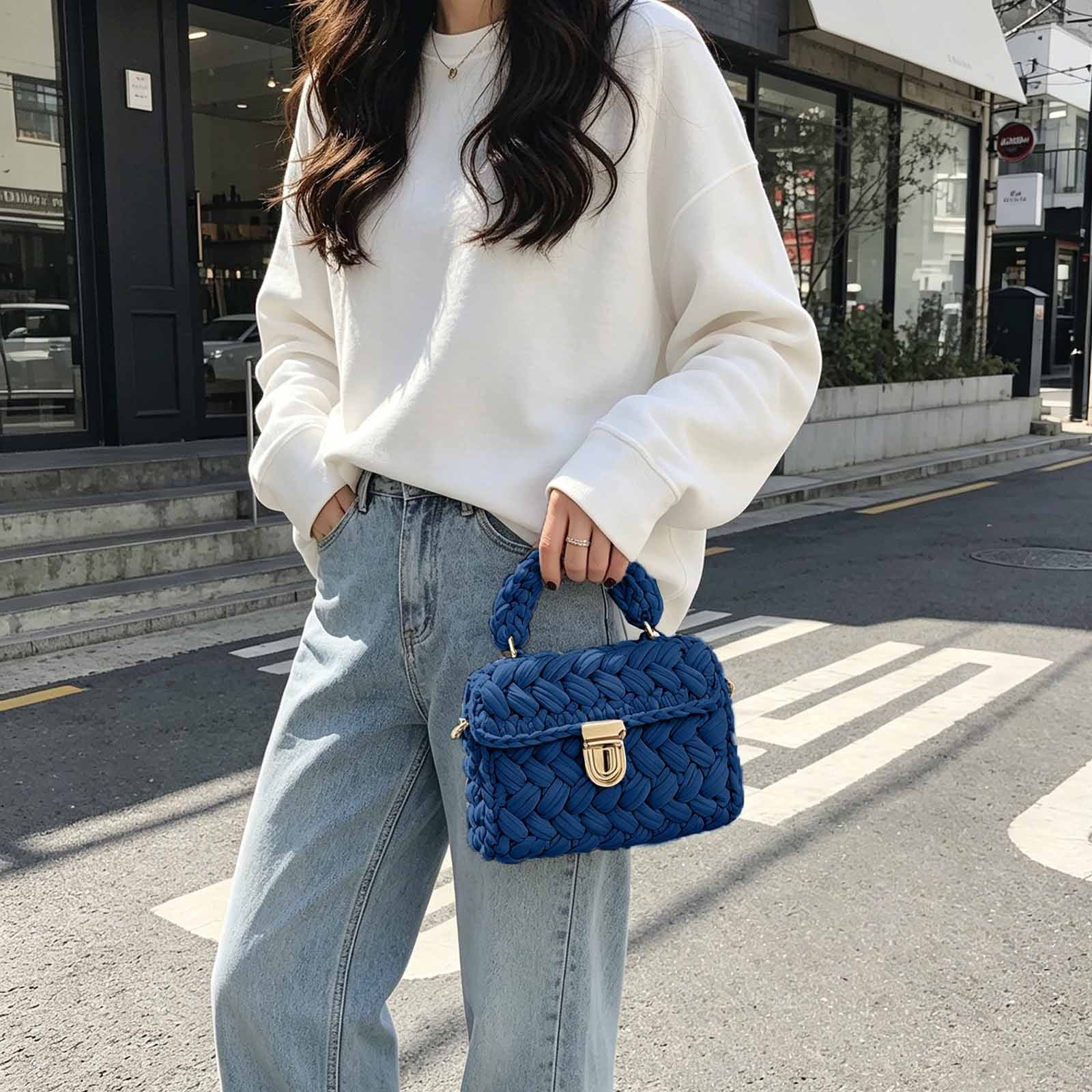 CAIXIA Evening Clutch Bag for Women, Handmade Crochet Wedding Party Purse, Small Flap Formal Crossbody Handbag Evening Clutch