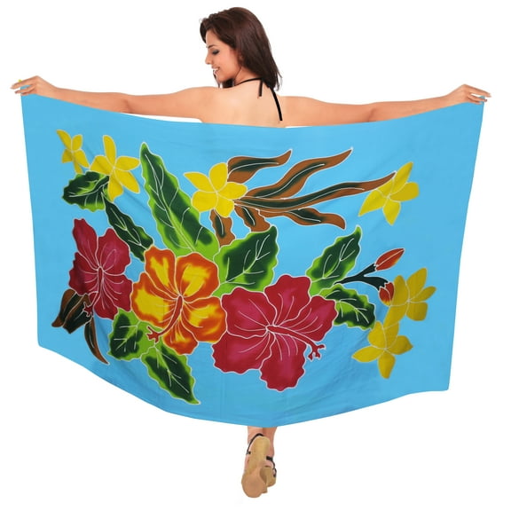 HAPPY BAY Women's Beachwear Summer Bikini Wraps Beach Wrap Coverups Sarong Skirt Swim Cover up Swimwear Swimsuit Coverups for Women One Size Blue, Hibiscus Floral