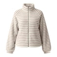 thumbnail image 5 of LUVDA Women's Stripe Fleece Jacket Full Zip Stand Collar Cozy Casual Fall Winter, 5 of 9