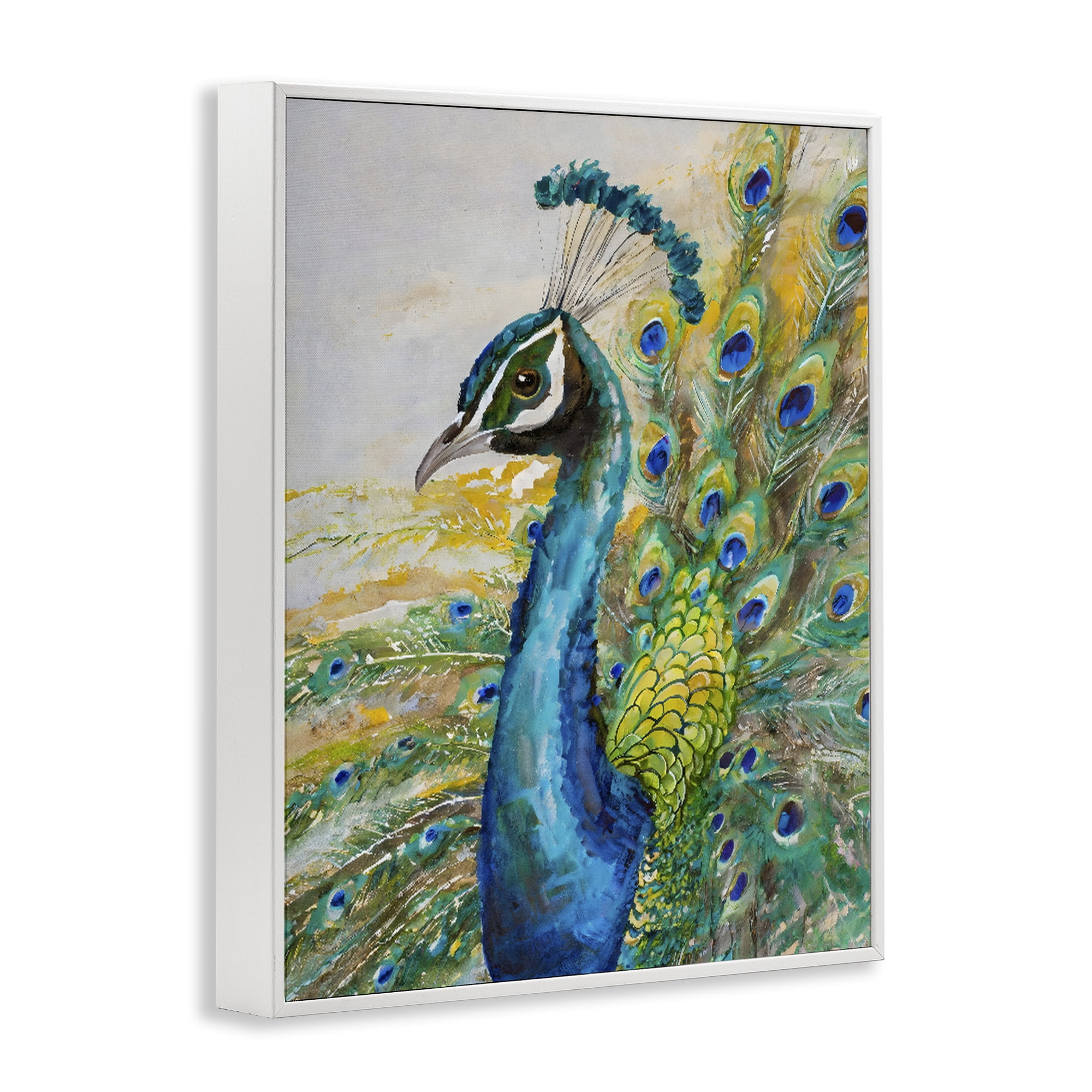 Stupell Industries Regal Blue Peacock Feathers White Framed Giclee Art, design by Creative Studio