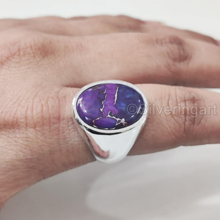 Purple Copper Turquoise Mans Ring Natural Copper Turquoise Silver Jewelry 925 Silver Ring Birthday Gift Heavy Mens Ring Plain Design Ottoman