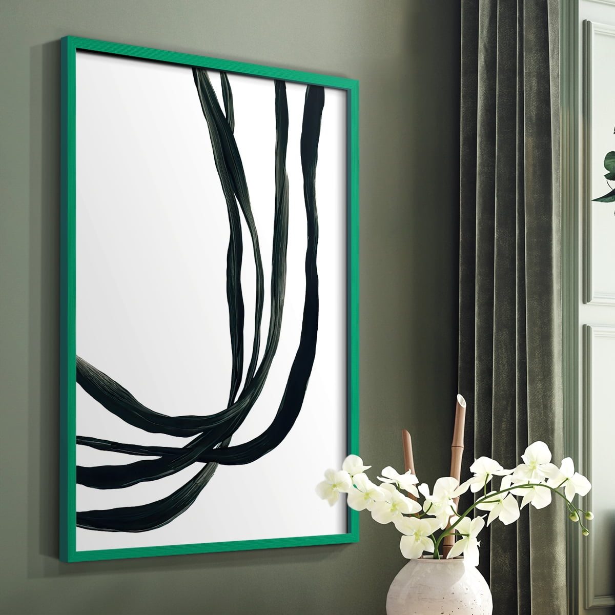 Onyx Ribbon I in Green Solid Wood 11 x 14 Framed Print