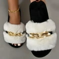 thumbnail image 2 of Fashion Chain Design Women Home Slippers Solid Color Open Toe Indoor 2022 Winter Flat Non-slip Leisure Interior Female Shoes, 2 of 5