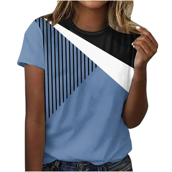 IROINNID Women's Fashion Short Sleeve Retro Round Neck Printed Loose Tops Blouse Short Sleeve Under 10$