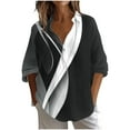 thumbnail image 2 of JUSLIO Button-Up Womens Shirts Relaxed Fit Graphic Blouses Irregular Print Long sleeve Collar Blouses Black M, 2 of 5