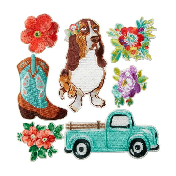 The Pioneer Woman Assorted Adhesive Iron-on Patch Appliques Set, 7-Piece