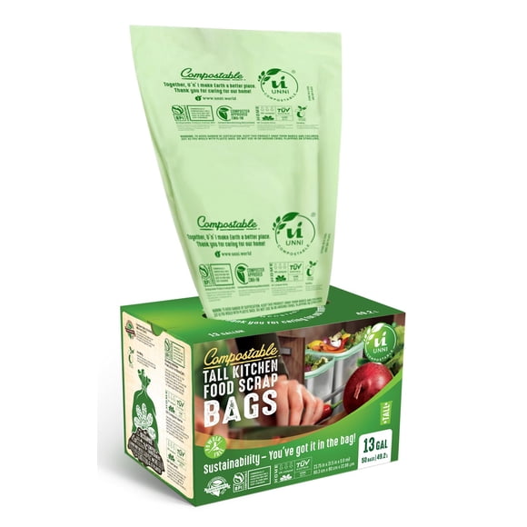 Bolsas de forro compostables UNNI 49,2 L (13 galones), 200 unidades