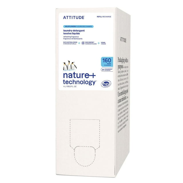 ATTITUDE nature+ technology, Lessive Liquide, Recharge, Fleurs des Champs, 160 Brassée