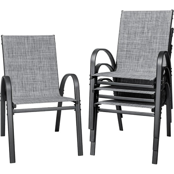 REKHH Patio Chairs Teslin Stackable Outdoor Chairs Dining Chairs Set of 4 for Lawn Balcony Porch Outside ,Grey