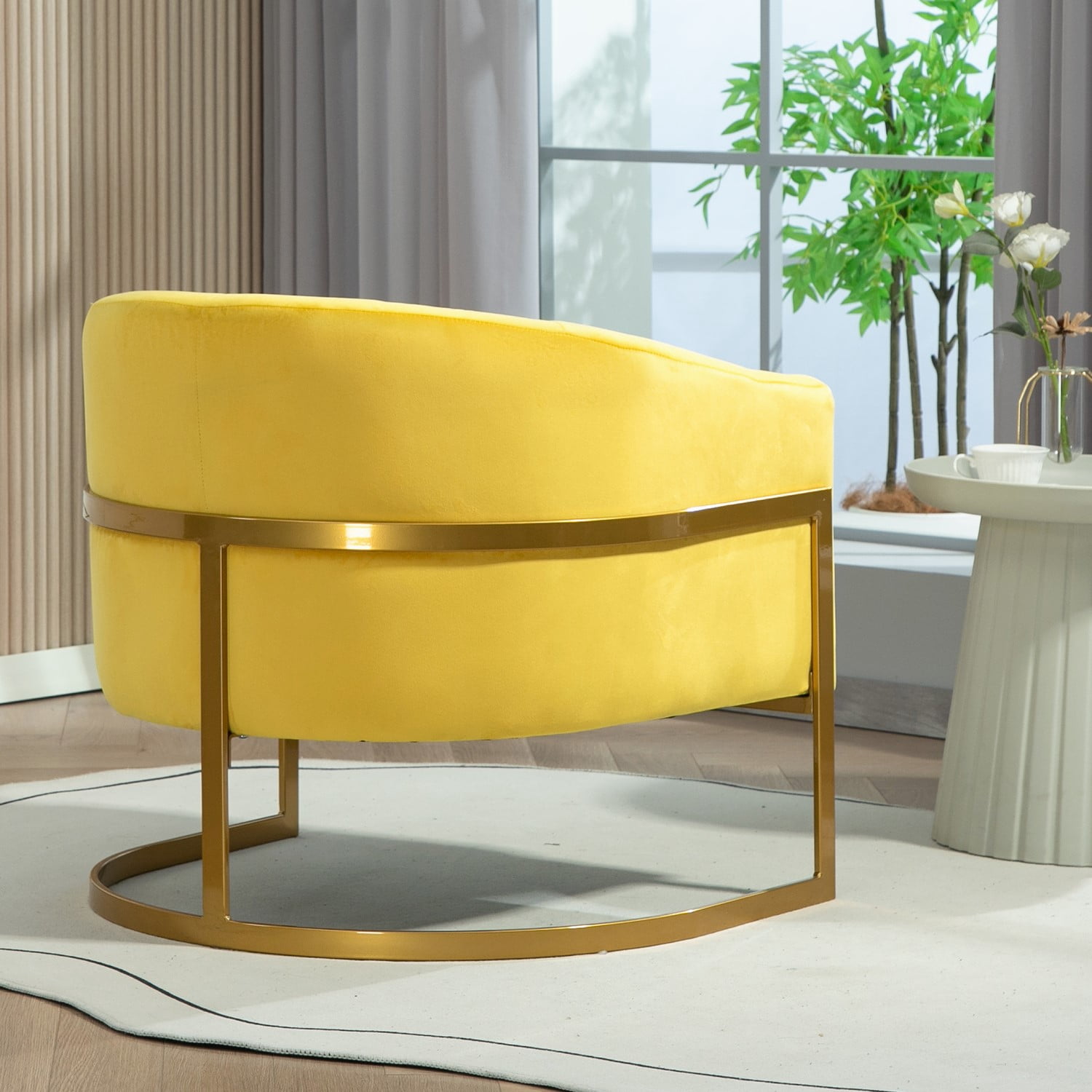 US Pride Furniture Modern Accent Armchair Luxury Gold Frame and Multi-colored Velvet Material Infuse Elegant Flair Yellow
