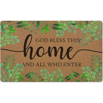 God Bless This Home And All Who Enter Door Mat, Christian Eucalyptus Welcome Front Door Mat Indoor Outdoor Entrance, Rustic Botanical Artificial Coir Doormat Rugs for Patio Entry Decor 24x16in
