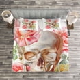 thumbnail image 3 of Ambesonne Skull Quilted Bedspread Set 3 Pcs, Romantic Roses Floral, King Size, Pink Beige Yellow, 3 of 3