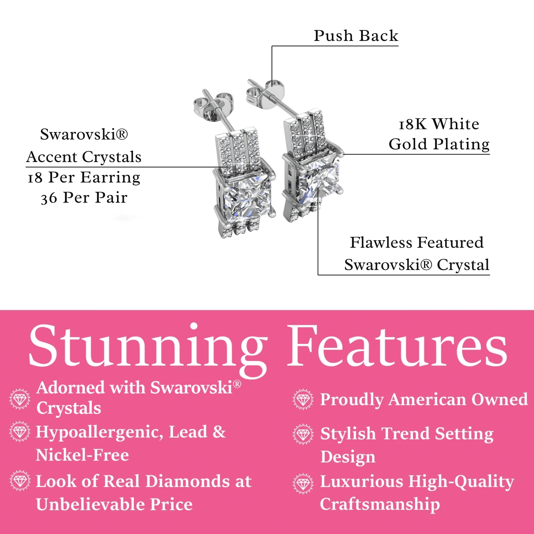 Cate & Chloe Fiona 18k White Gold Plated Stud Earrings with Swarovski Crystals Gift for Women