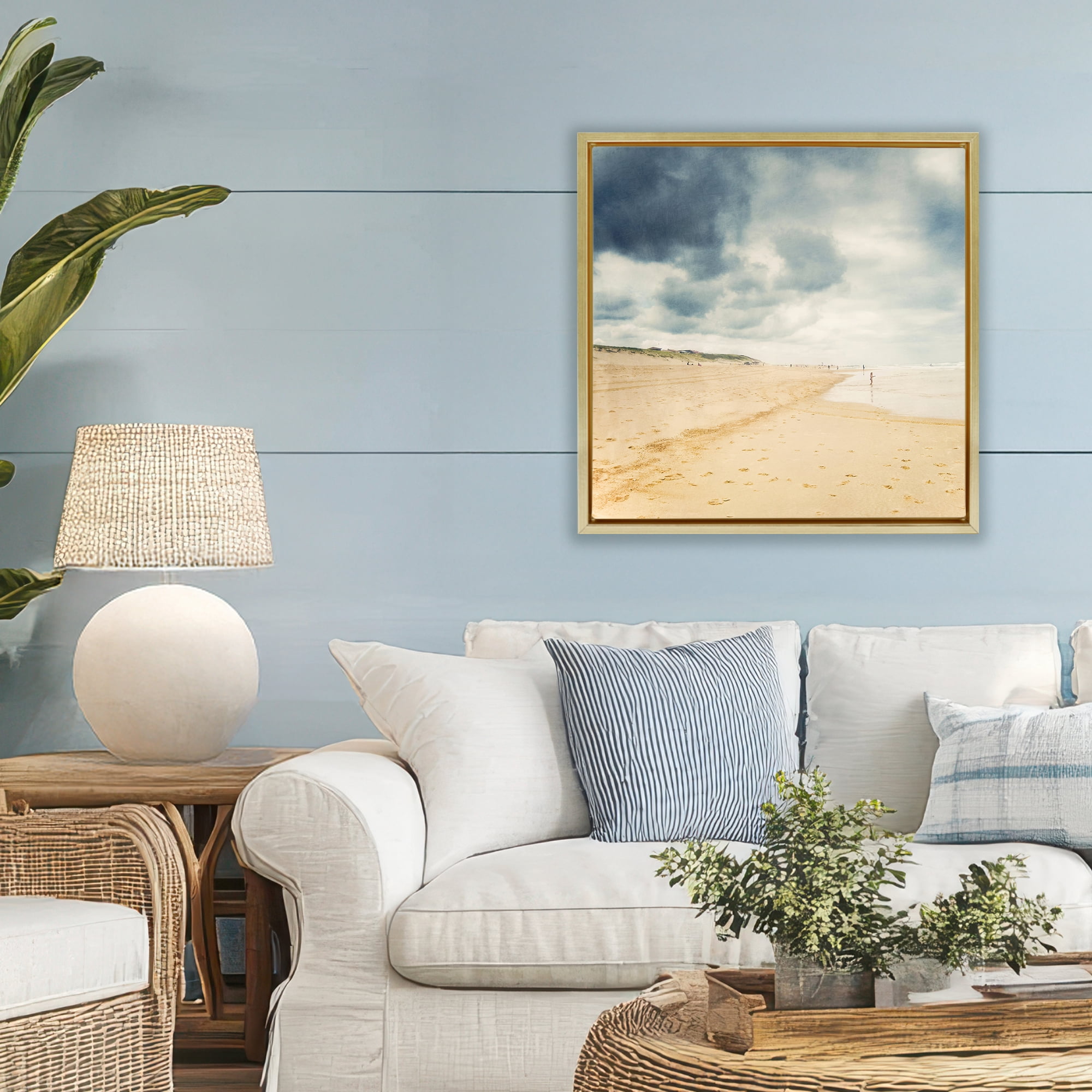 Stupell Industries Beach On A Cloudy Day Gold Framed Floater Canvas Wall Art, design by Dirk Wüstenhagen