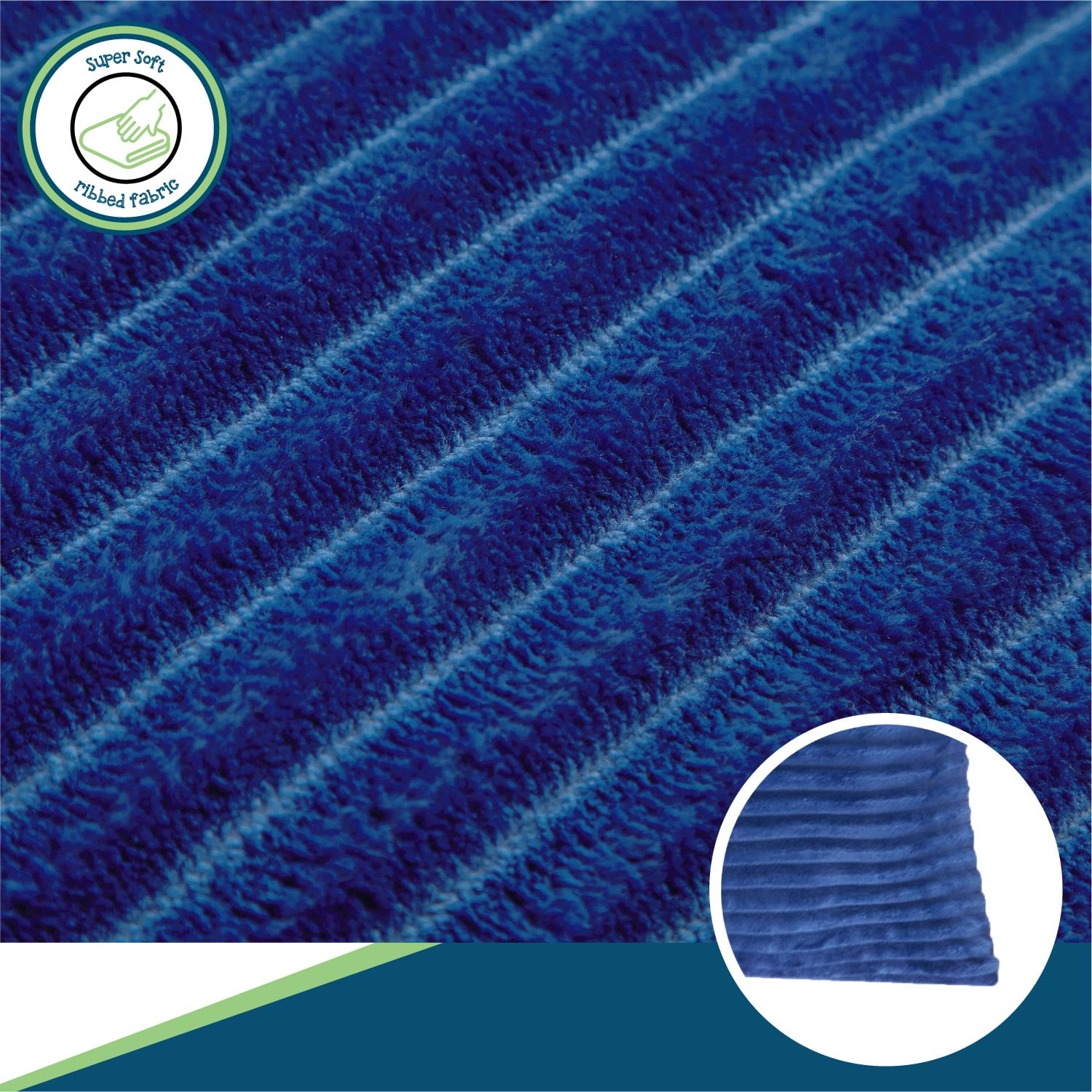 Your Zone Ribbed Body Pillow with Removable Cover, Blue, 48 in x 20 in
