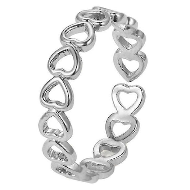 Anillo abierto con diseño de corazón ahuecado, joyería de moda con temática de amor para mujeres y niñas, regalo ajustable de color plateado.