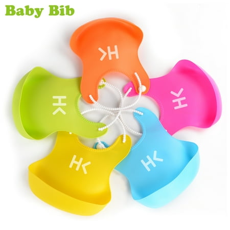 1pcs Portable Adjustable Waterproof Toddler Baby Bibs w/ Big Pocket BPA Free Easily Clean Comfortable 5 Colors