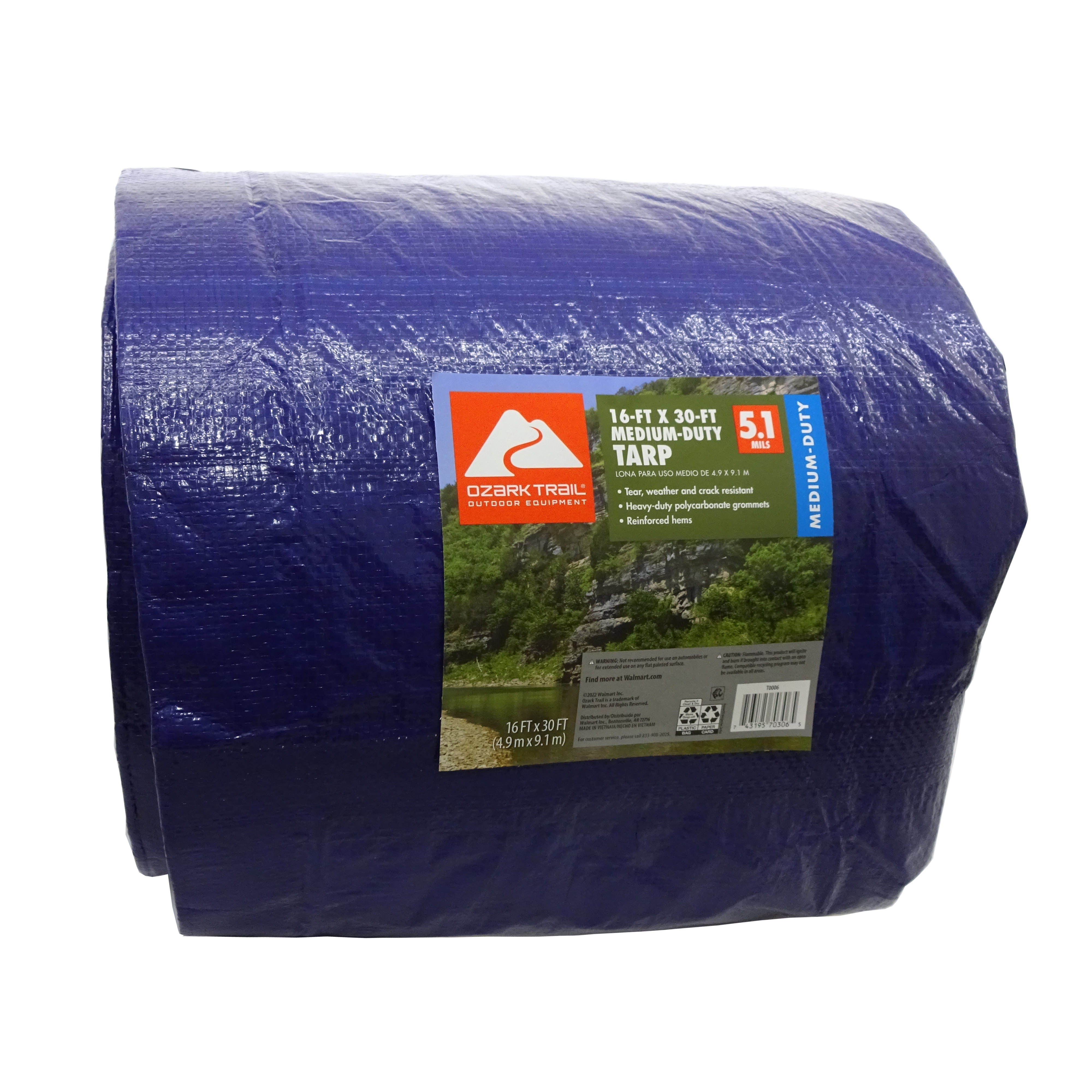 Ozark Trail PE Medium-Duty Tarp, 16'x30', Reinforced Hems, Weather Resistant
