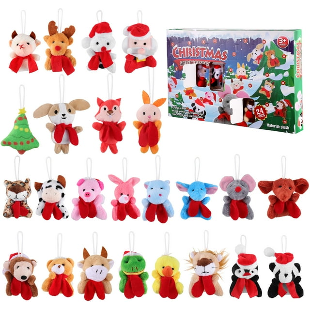 FELTECHELECTR Toyvian - Calendario de Adviento para niños (24 piezas), juguetes de cuenta regresiva para Navidad, mini adornos navideños para árbol de Navidad