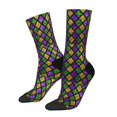 thumbnail image 1 of Balery Mardi Gras Shiny Green Purple Calcetas Largas con Estampado para Hombre y Mujer – Suaves y Transpirables, Talla Única (US 5-11), 1 of 6